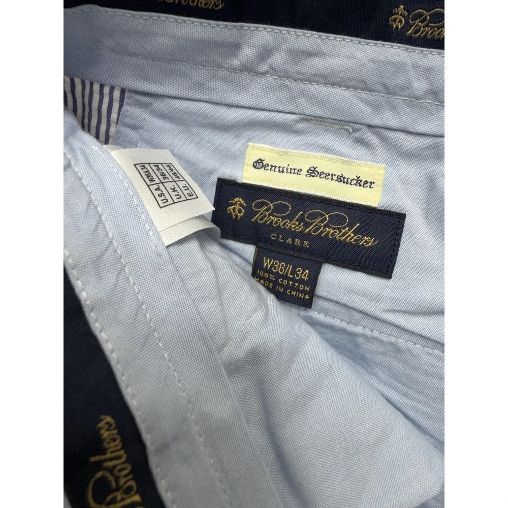 Brooks Brothers Pants Mens 36x34 Blue Stripe Seersucker Dress Clark Cuffed